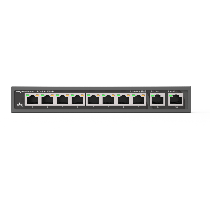 SWITCH 8 ports 100 Mbps + 2 ports de liaison montante 1000 Mbps,8 ports POE/POE+