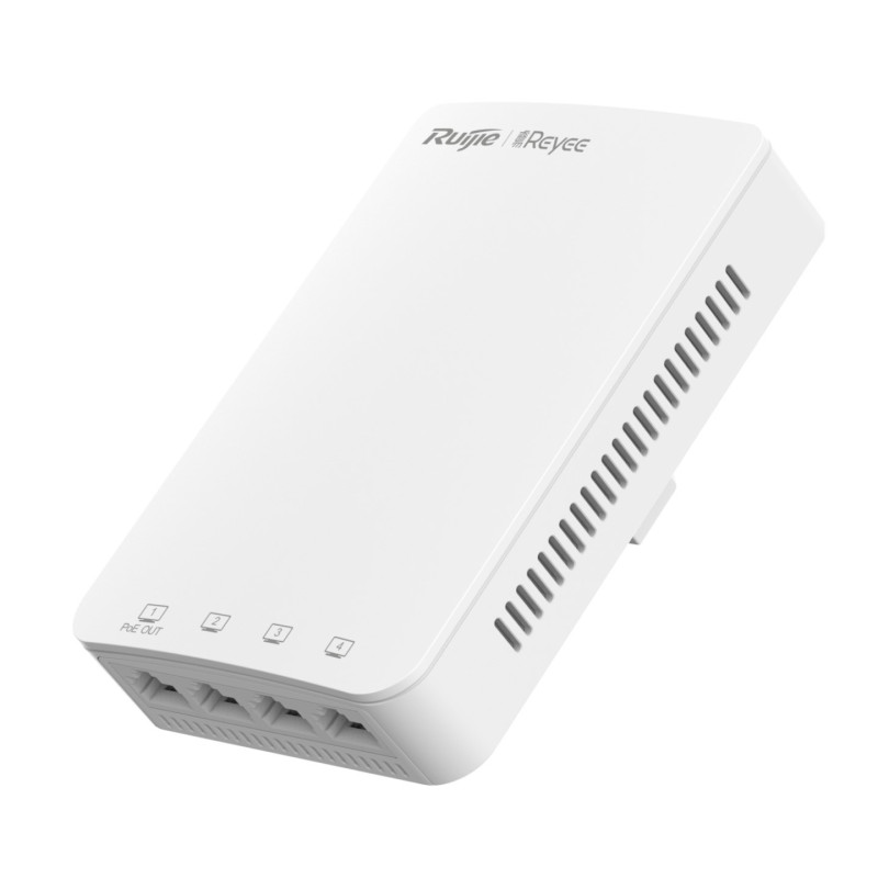 PLAQUE MURALE GIGABIT DOUBLE BANDE AC1300 AP,4 PORTS LAN AVANT, 1 PORT POE REYEE
