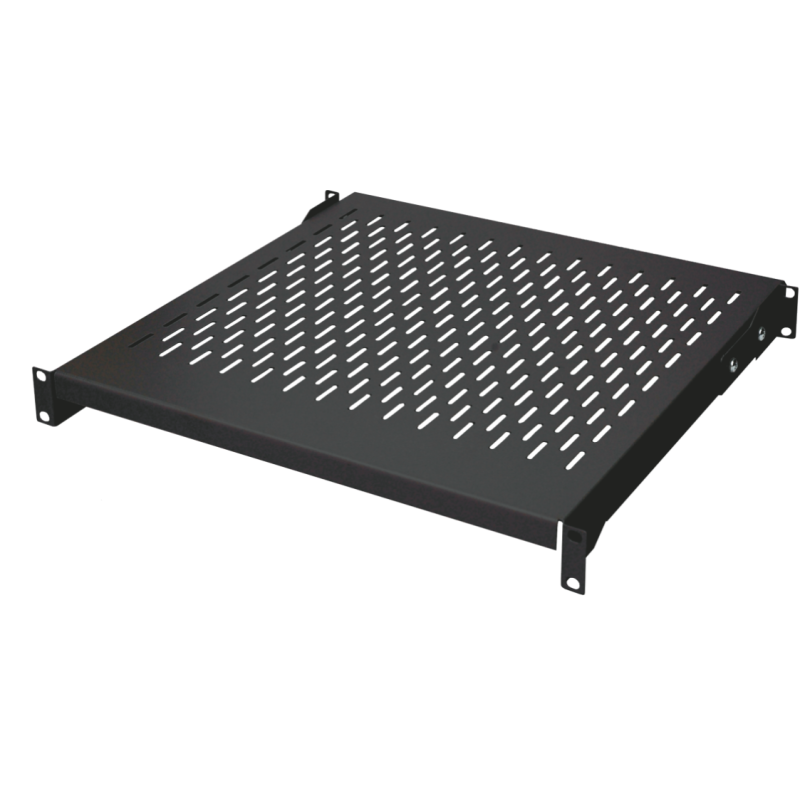 Étagère fixe 1U 19 prof. 750 mm Noire modulable (550mm-900mm) RAL9005