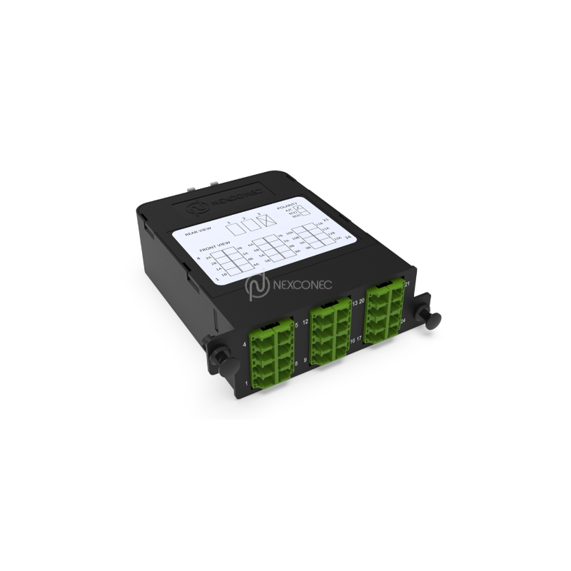 Module HD MPO-LC/APC Elite 24FO SM Green Pol A/C, avec volets (2x MPO-12 vers 6x