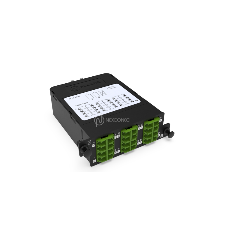 Module HD MPO-LC/APC Elite 24FO SM Vert Pol B, avec volet (2x MPO-12 vers 6x LC