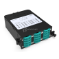 Module HD MPO-LC Elite 24FO MM OM3/4 Aqua Pol B, avec volet (2x MPO-12 vers 6x L
