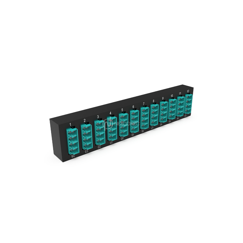 Plaquette d'adaptateurs MP2 12 LC QD Aqua (chargée) NEXCONEX