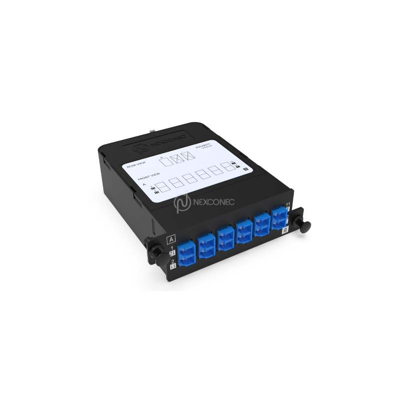 Module fibre optique HD MPO-LC Elite 12FO OS2 G657A1 Singemode Blue Pol B obtura