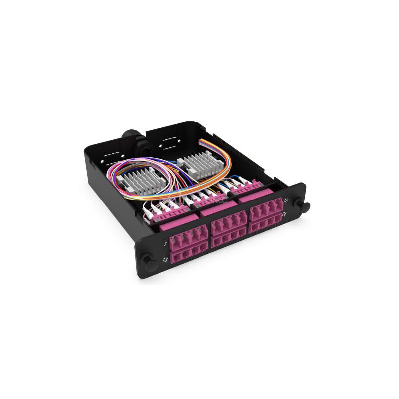 Module d'épissure LGX LC 24FO MM chargé 24x tresses LC/UPC OM4 600um coloré, obt