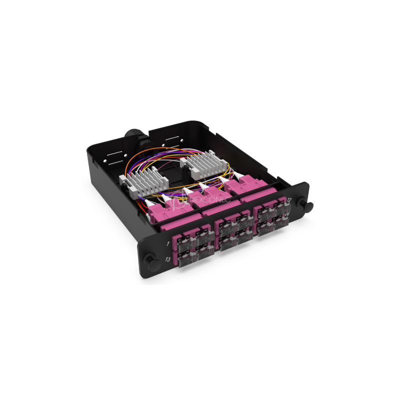Module d'épissure LGX SC 12FO MM Aqua chargé 12x Pigtails SC/UPC OM4 600um color