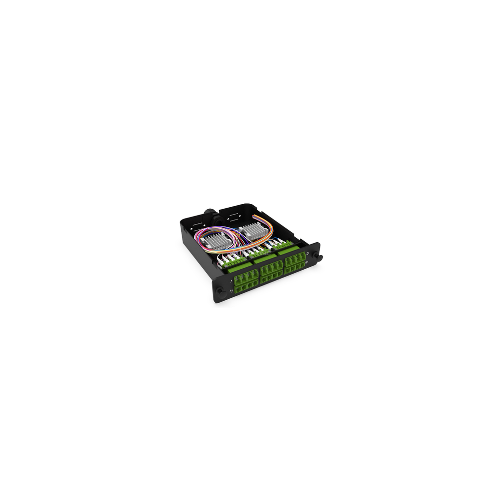 Module d'épissure LGX LC/APC 24FO SM vert chargé 24x tresses LC/APC G657A1 obtur