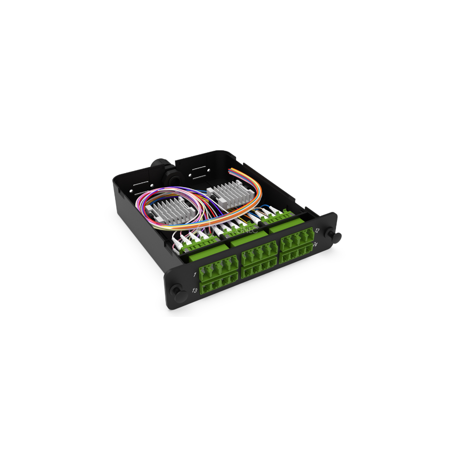 Module d'épissure LGX LC/APC 24FO SM vert chargé 24x tresses LC/APC G657A1 obtur