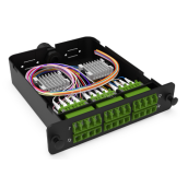 Module d'épissure LGX LC/APC 24FO SM vert chargé 24x tresses LC/APC G657A1 obtur