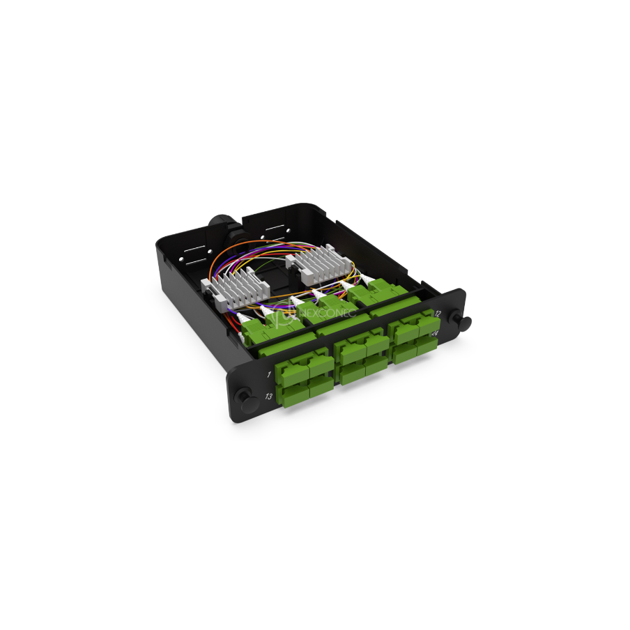 Module d'épissure LGX SC/APC 12FO SM vert chargé 12x tresses SC/APC G657A1 NEXCO