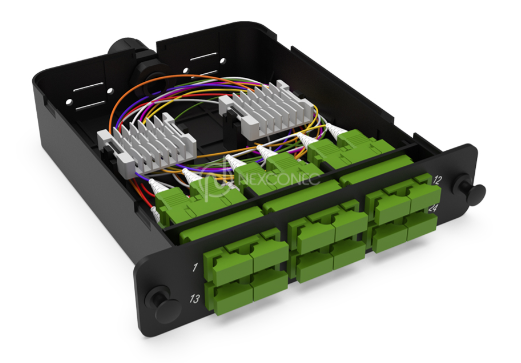 Module d'épissure LGX SC/APC 12FO SM vert chargé 12x tresses SC/APC G657A1 NEXCO