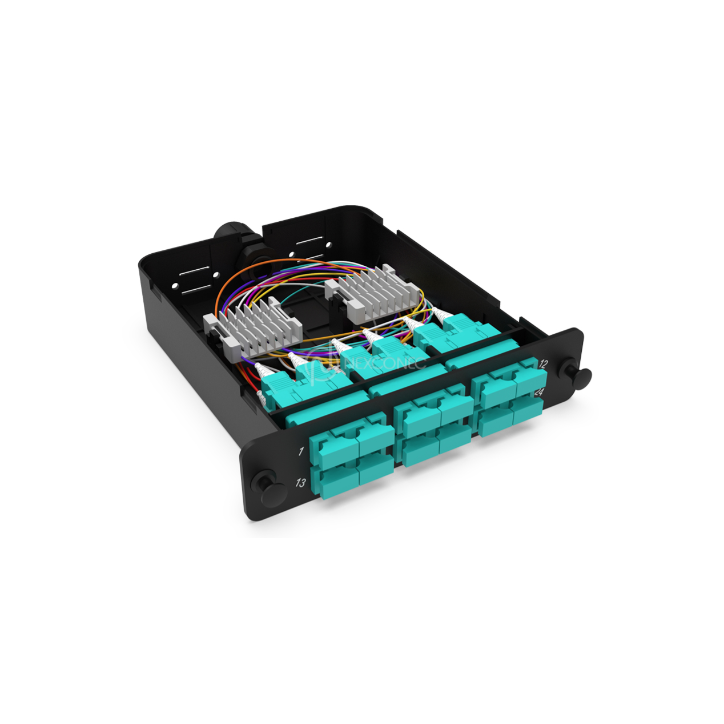 Module d'épissure LGX SC 12FO MM Aqua chargé 12x Pigtails SC/UPC OM3 600um color