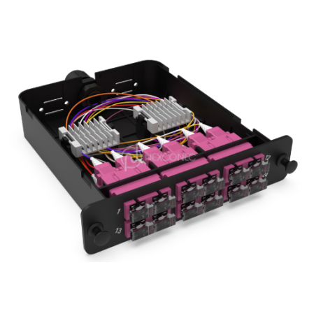 Module d'épissure LGX SC 12FO MM Aqua chargé 12x Pigtails SC/UPC OM4 600um color