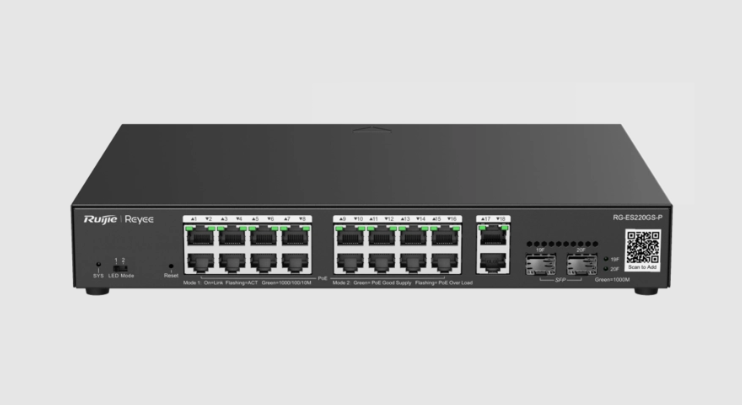 Smart Switch PoE Gigabit à 20 ports : 2 ports RJ45 Gigabit, 16 ports PoE/PoE+