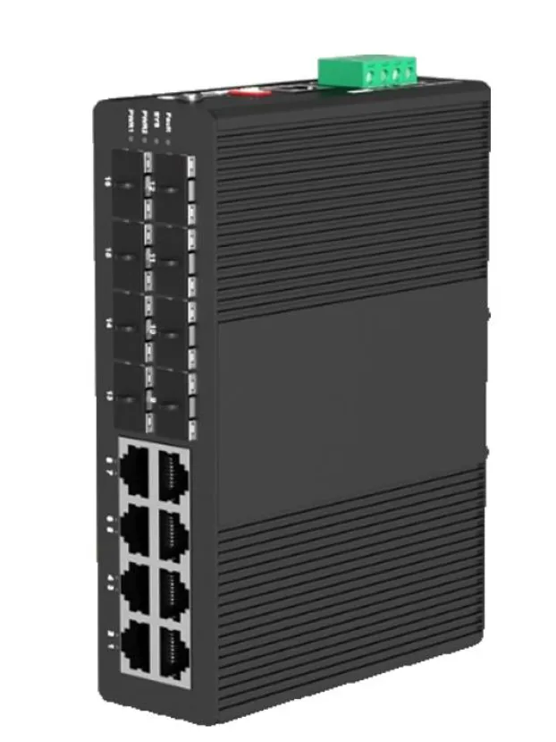 switch industriel 8 ports rj45 10/100/1000 + 8 ports SFP giga managé L2 -40°C - +85°C ALIM 12-57 V DC