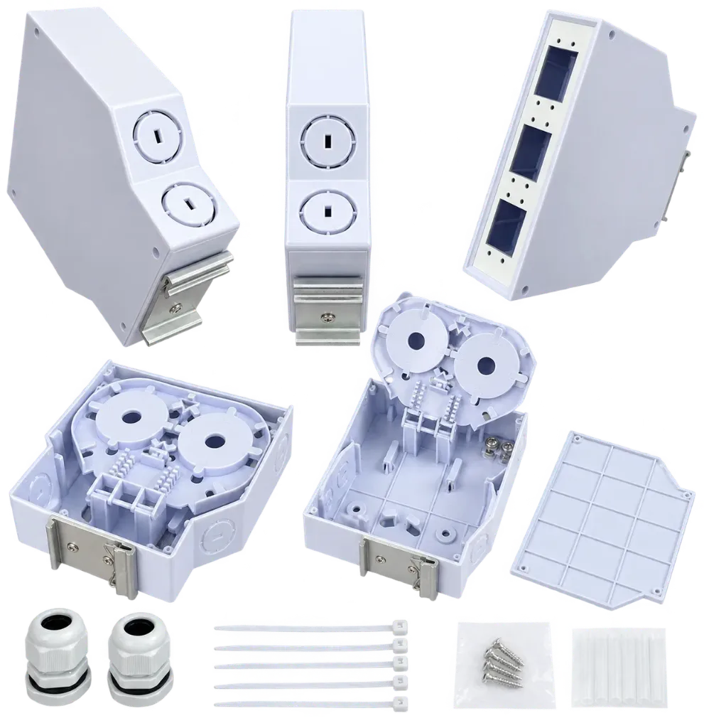 Boîtier fibre optique compact sur Rail DIN – 6 SC Duplex – cassette d’épissurage articulée – non équipé