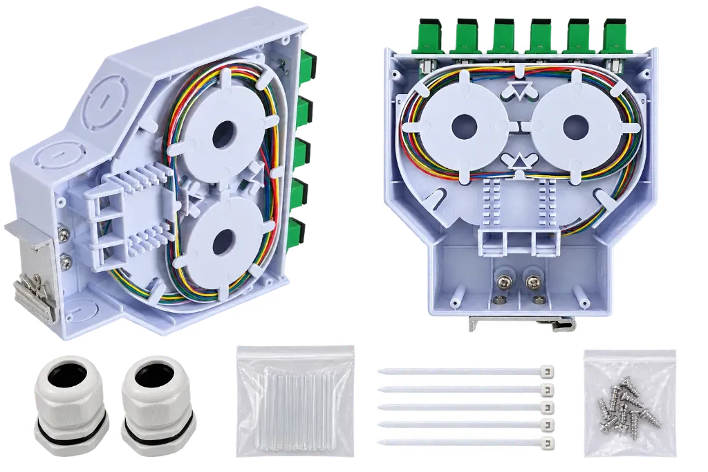 Boîtier fibre optique compact sur Rail DIN – 6 SC/APC équipé