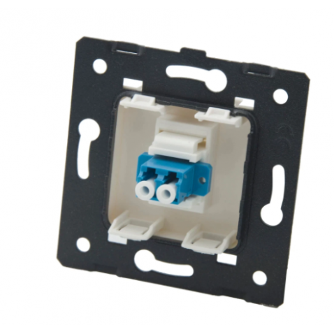 [FIBPLALCDXSM] Plastron FIBRE plat 1 port 45 X 45 avec traversée LCDuplex Mono Avec platine