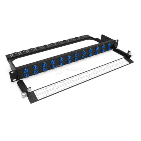 Tiroir de brassage 1U 19" , 48 Fibres Monomode (24 Adaptateurs LC Duplex Bleu)