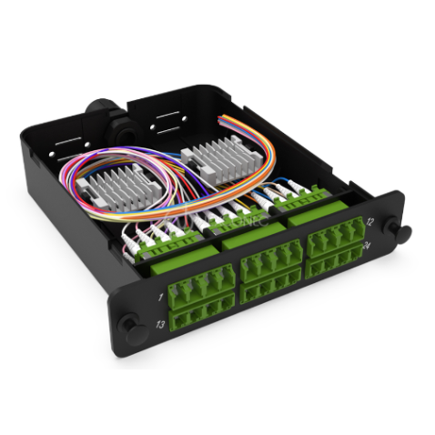 Module d'épissure LGX LC/APC 24FO SM vert chargé 24x tresses LC/APC G657A1 obtur