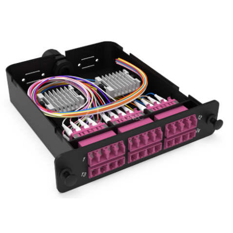 Module d'épissure LGX LC 24FO MM chargé 24x tresses LC/UPC OM4 600um coloré, obt