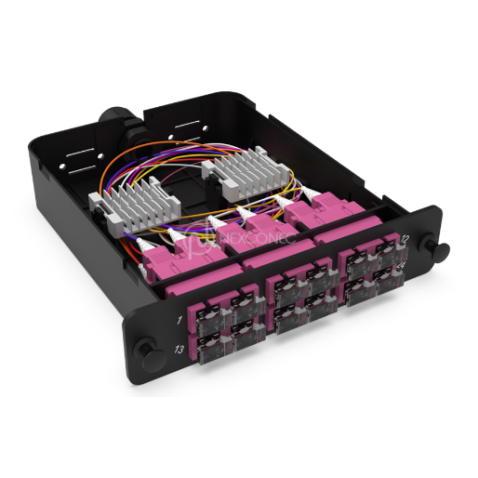 Module d'épissure LGX SC 12FO MM Aqua chargé 12x Pigtails SC/UPC OM4 600um color