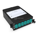 Module HD MPO-LC/UPC Elite 12FO OM4 Aqua Pol B, avec volet (1x MPO-12 vers 6x LC