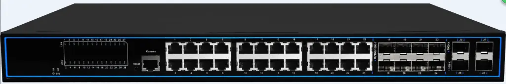 SWITCH 19 " rackable 28 ports 10/100/1000 managé L2 dont 8 ports combo et 4 ports SFP giga industriel -40°C > 75 °C